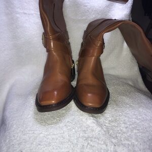 Vince Camuto Cognac Brown Leather Ankle Boots with Side Buckle